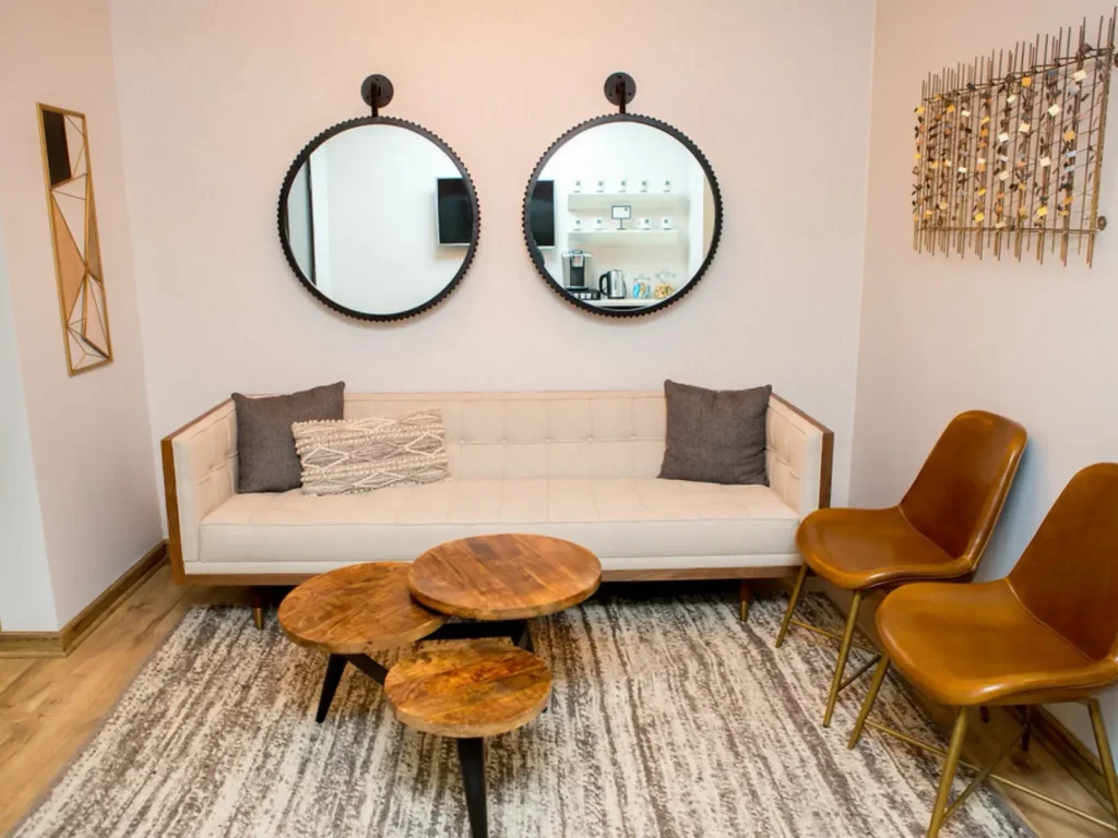 Comfortable patient waiting area inside CGT Aesthetics in Evergreen Park, Illinois.